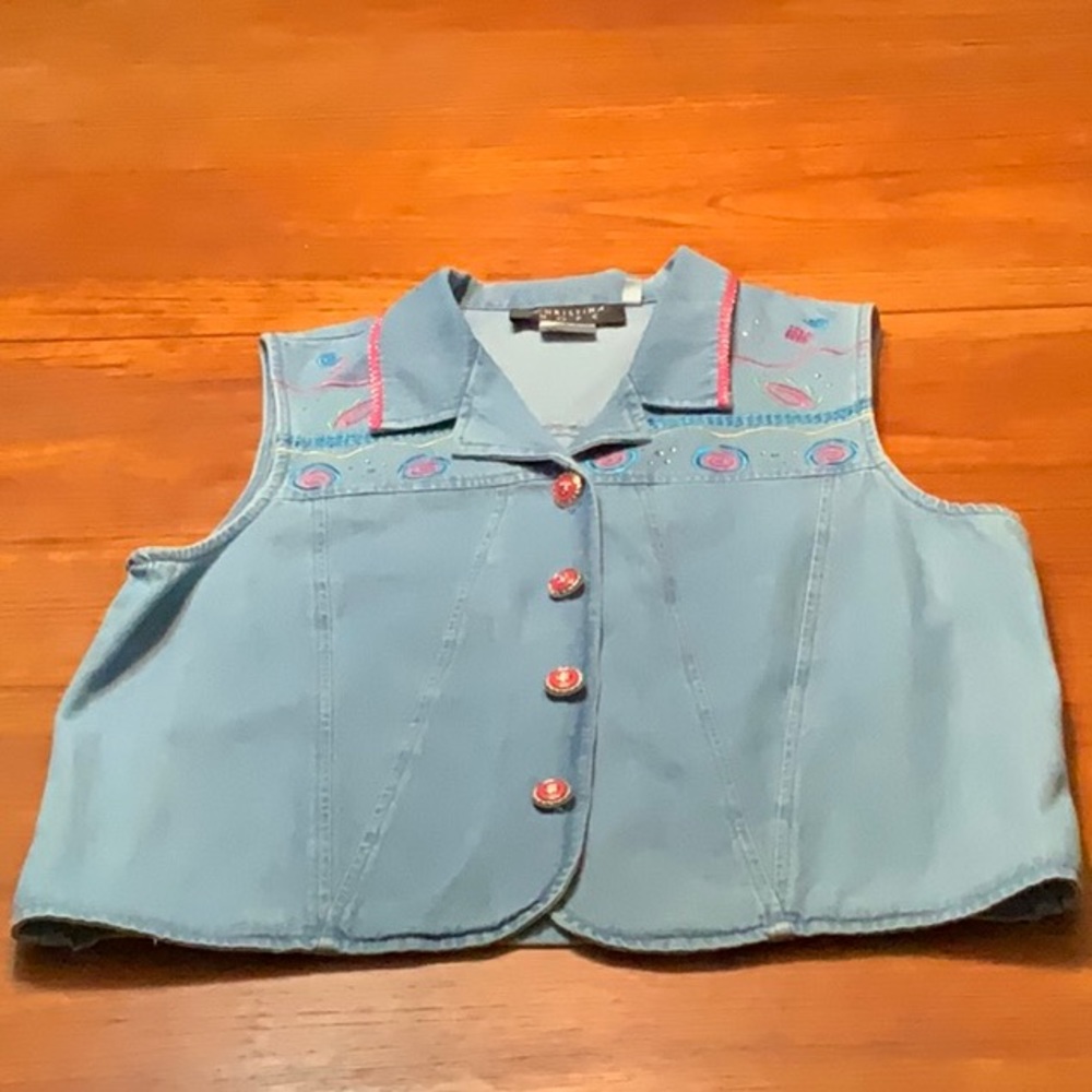 Vintage Christina Hope Embroidered Light Denim Vest Size 12